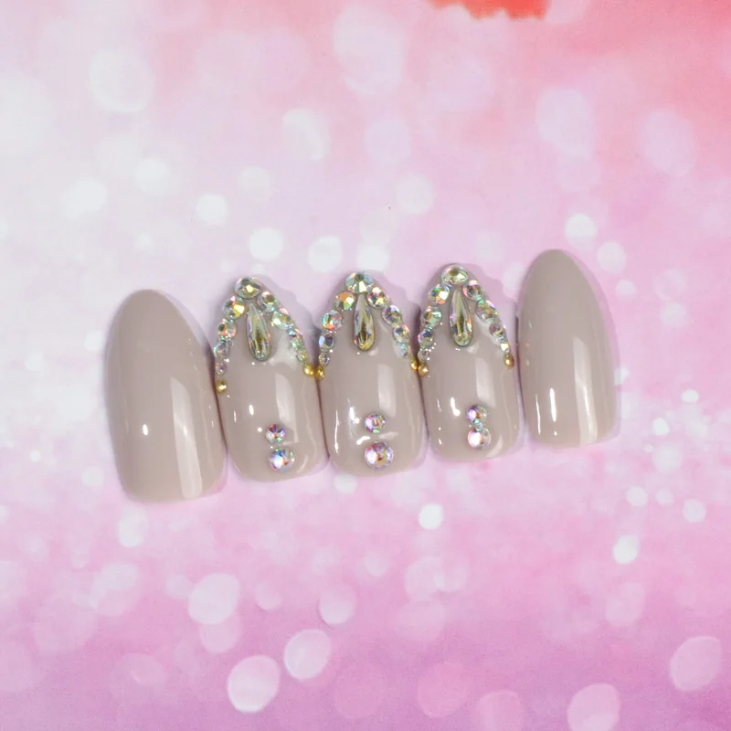 

Grey stiletto nails false nail DIY shiny press on fake nails Finished Handmade Bling AB crystal