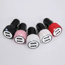 

1 Piece Car 2 in 1 Quick Charger Double USB Safety Hammer Rhinestone Diamond Car Styling Multi Color