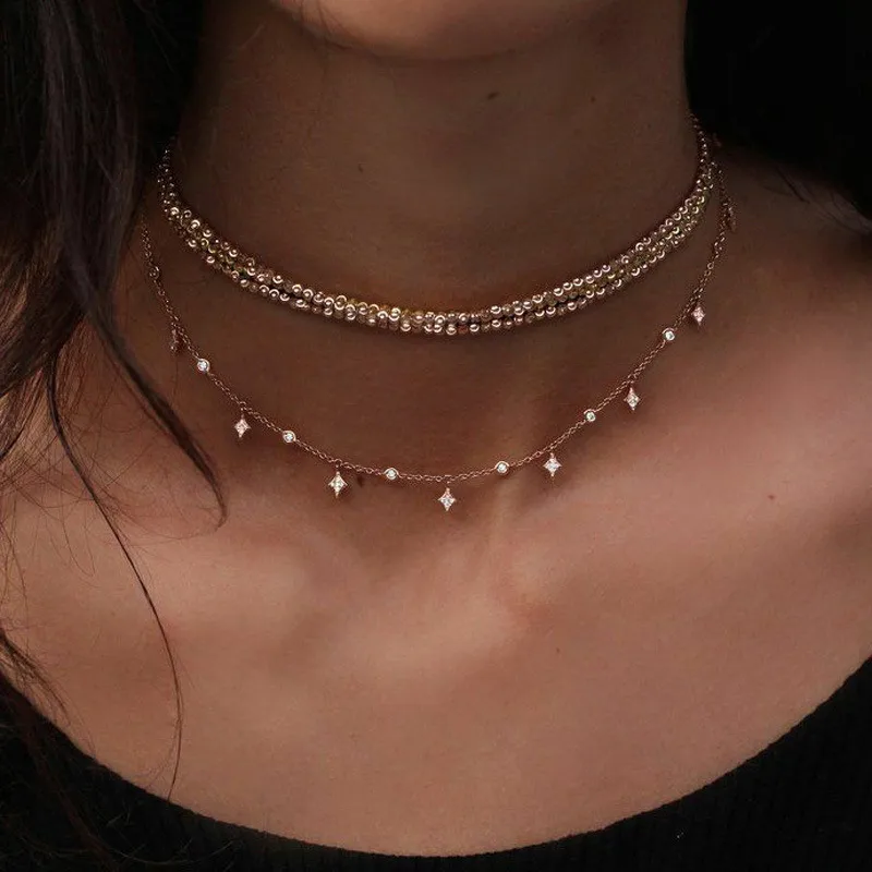 

Miss JQ Crystal Star Multi Layer Choker Necklace for Women Boho Alloy Beads Necklaces Vintage Fashion Collar Costume Jewelry