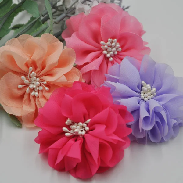 4pcs Mix Color Big Organza Ribbon Flowers Wedding Sewing Appliques