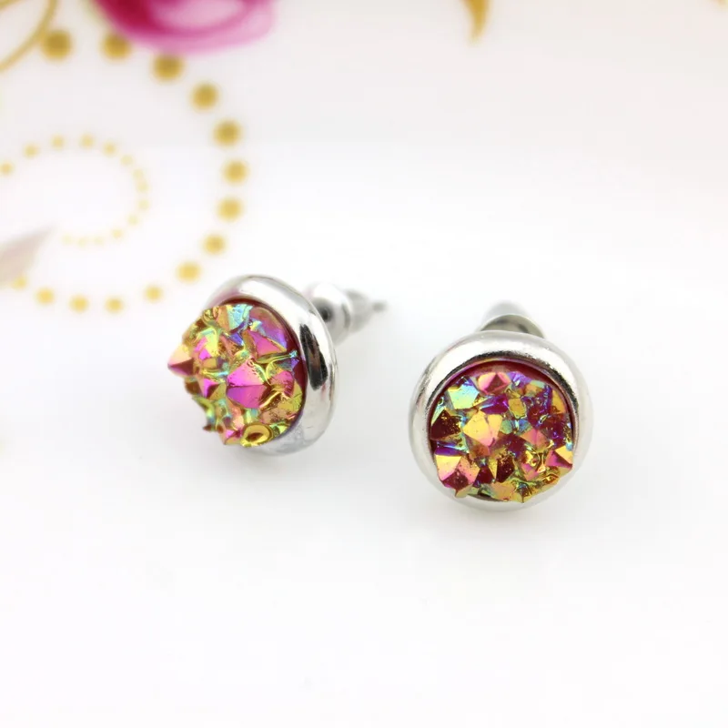 2018 Hot Selling Mini Round & Teardrop Druzy Stud Earrings Women Fashion Geometric Earrings Spring Bohemian Jewelry Wholesale