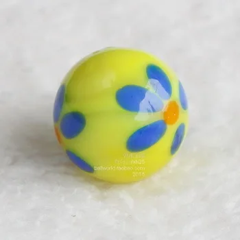 

Free shipping 10pcs/lot 16mm yellow flower pattern Glass marbles jump chess pieces Vase aquarium decoration ball