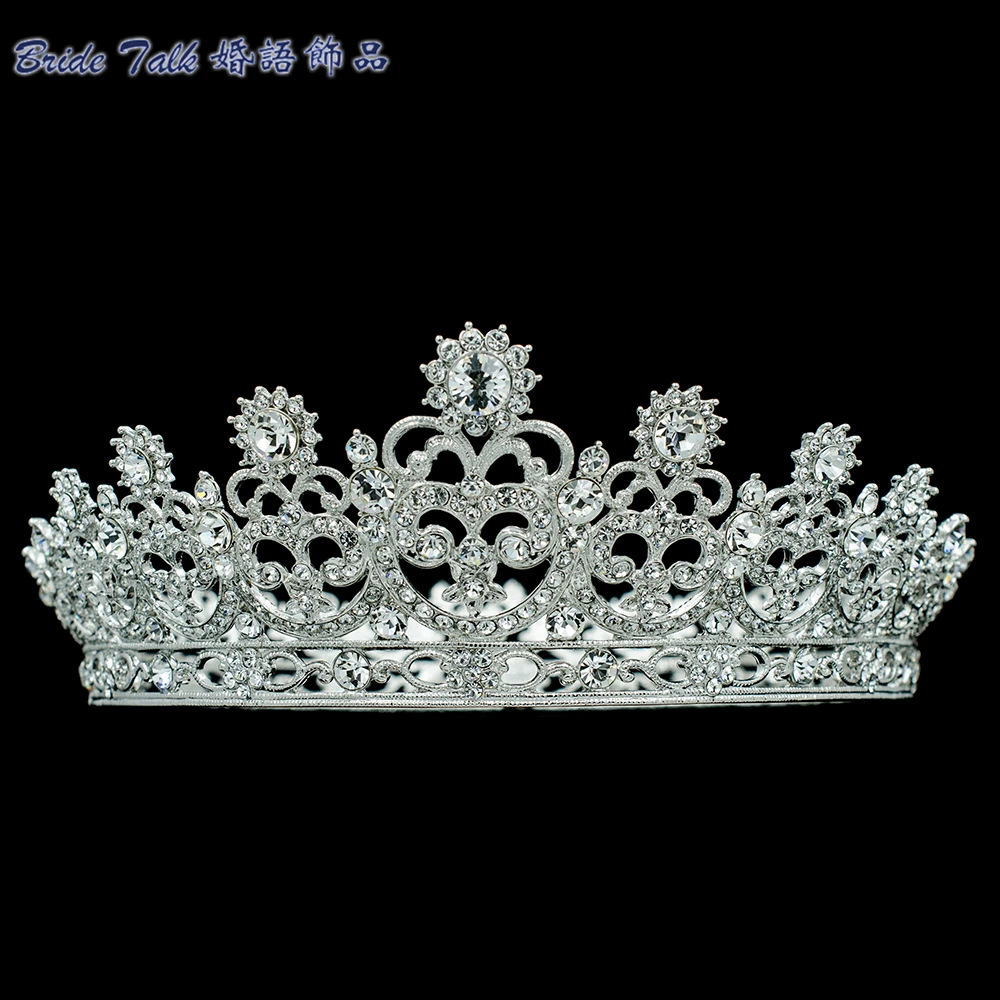 

Flower Full Crown Bridal Tiara Women Wedding Hair Jewelry with Clear Crystals Rhinestone SHA8734
