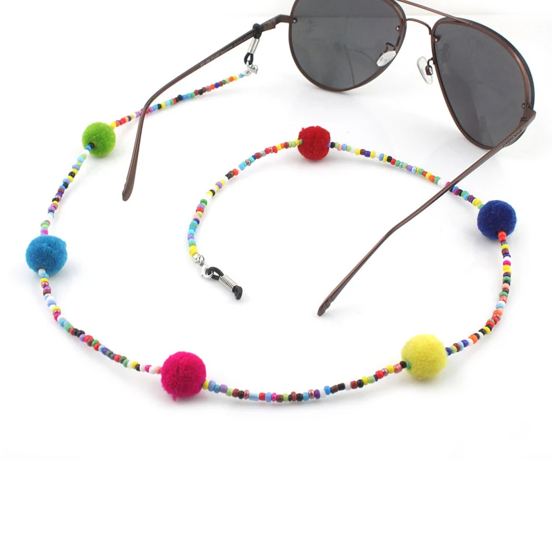 Мода Акриловые бусины плюшевый мяч цепи очки для чтения веревки солнцезащитные очки держатель ремешок шнур шеи группа аксессуары