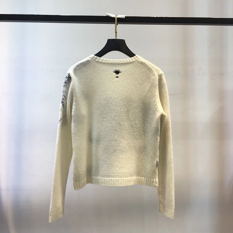Printemps Col Broderie Délicat Doux Nouveau Du Noir À Rond Au Capuche Cashmere Motif Goodlishowsi blanc Pull En Début Blouson 2019 Animal nPqSz4I