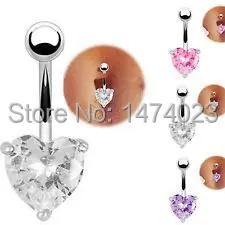 

Delicate Button Bar Navel Belly Ring With Heart Shape Crystal Fashion Piercing Body Jewelry Body