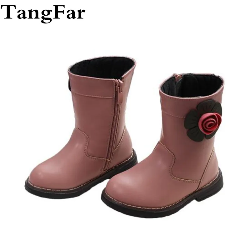 

Hot Children's Boots Baby Non-slip Soft Bottom Girls Flowers Pink Rubber Knee-high Botas Genuine Leather Kids Boot