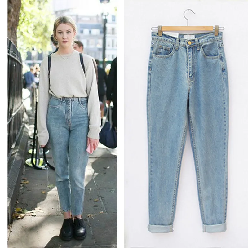 Женские джинсы больших размеров в винтажном стиле с высокой талией, свободные синие джинсовые штаны, джинсы мальчикового кроя для женщин, женские брюки, уличная одежда