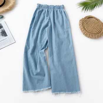 

NORMOV Fashio Women Casual Jeans Bleached Pocket Solid Mid Waist Harem Jeans Tassel Loose Ankle Length Thin Trousers Jeans