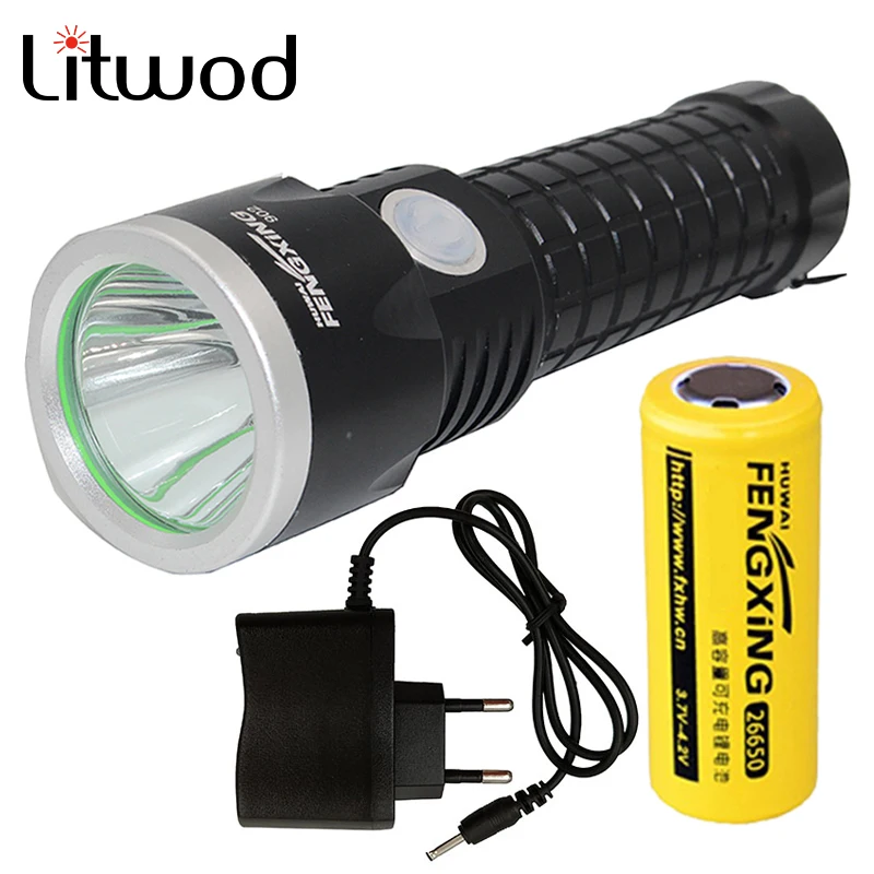 

Litwod Z30902 Led Flashlight Torch XM-L T6 3800LM Waterproof Rechargeable Stepless Dimming with 26650 Battery & AC Charger