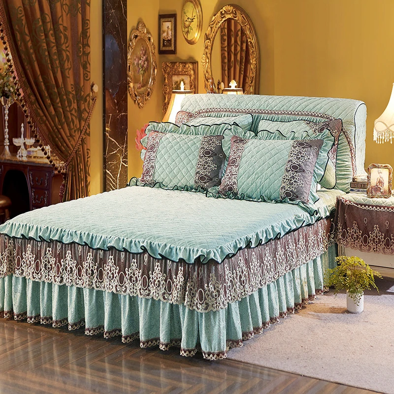 Blue Pink Green Bedskirt Thick fleece Lace Princess Bed ...