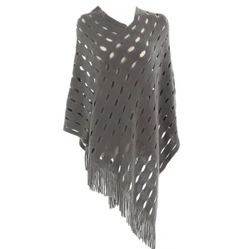 

Women Plus Size Autumn Hole Solid Tassel Pullover Cashmere Shawl Female Tops