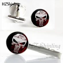 HZShinling CT-0020 Каратель зажимы набор запонок галстук с черепом клип Супергерой из Лиги Справедливости запонки стеклянные круглые серебряные манжеты