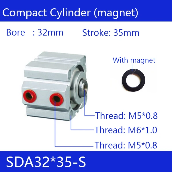 

SDA32*35-S Free shipping 32mm Bore 35mm Stroke Compact Air Cylinders SDA32X35-S Dual Action Air Pneumatic Cylinder