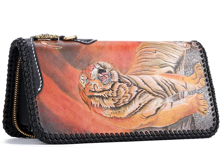 Мужской длинный клатч из натуральной кожи с резьбой|leather wallet card holder|wallet holderlong clutch |