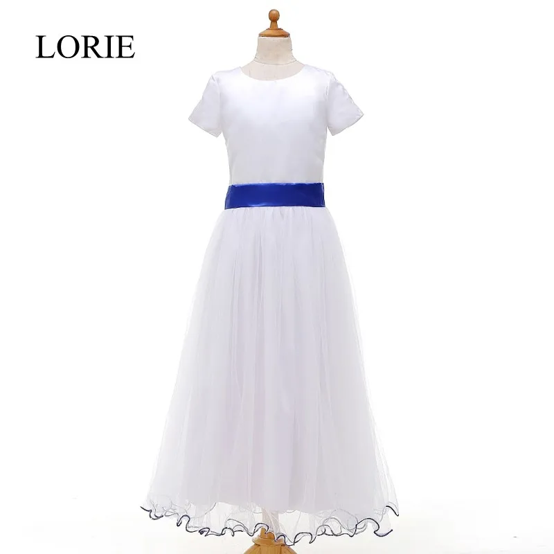 

Simple A Line Flower Girl Dresses For Weddings 2016 First Communion Floor Length Pageant Dresses For Little Girls With Blue Sash