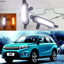 Cscsnl 2 pçs carro led luz de circulação diurna drl nevoeiro lâmpada com sinal volta amarelo para suzuki vitara 2015 2016 2017 2018 2019 2020