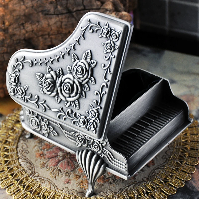 Piano Jewelry Box Round European Ring Boxes Princess Earring Bracelet Necklace Organizer Metal Polishing Curve Storage Box