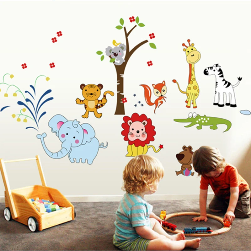 Cute Cartoon Animal Wall Sticker Happy Animals Party Kids Rooms Decor
