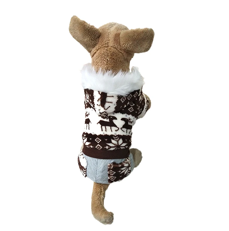 Новая мягкая теплая зимняя одежда для собак Pineocus, куртка для собак, чихуахуа, щенка, теплое зимнее пальто с рисунком оленя, S-XL - Цвет: Coffee