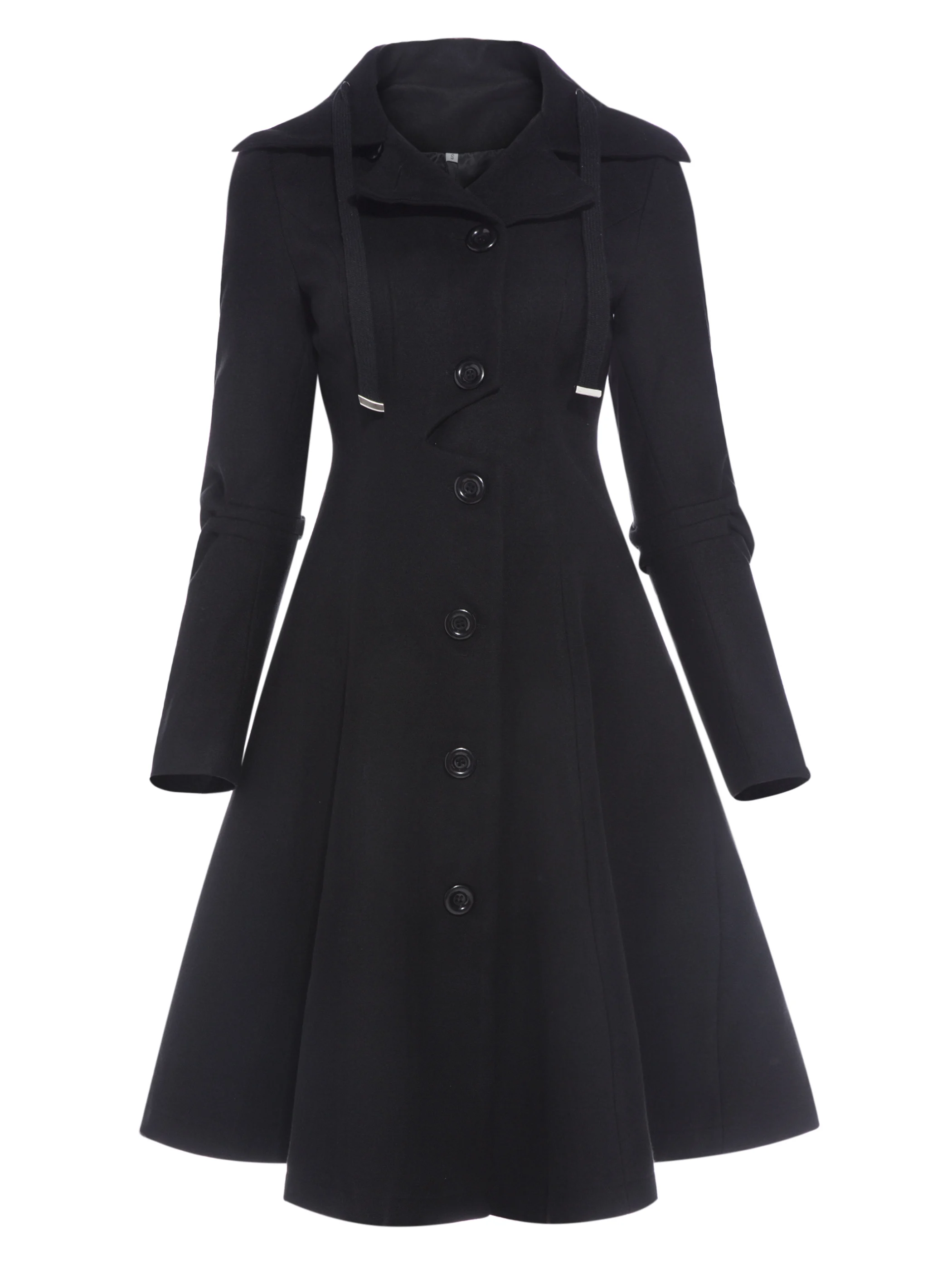 

Vintacy Women Gothic Style Coat A Line Autumn Slim Warm Button Black Solid Outwear Jacket Office Women Work Outwear Asymmetric