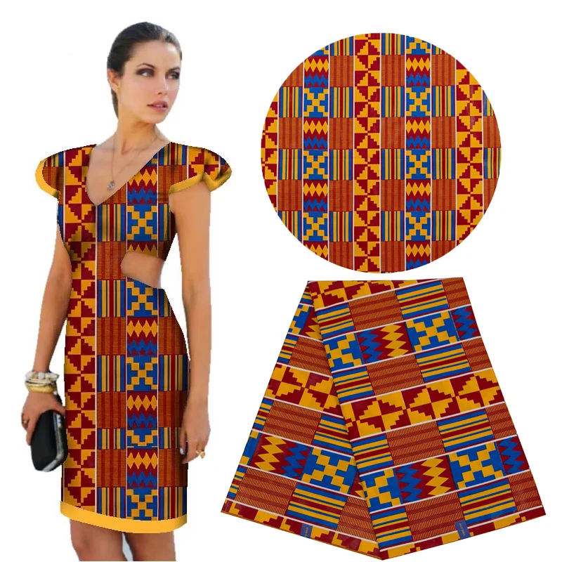 Африканская ткань с принтом Анкары, гарантированный настоящий голландский воск, высокое качество, хлопок, Африканский узор «Кенте», ткань для праздничного платья, 6 ярдов
