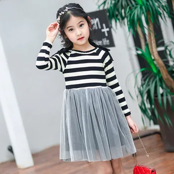 

2018 Autumn Clothing New Pattern Pure Cotton Stripe Dress Children Princess Yarn Kids Dresses For Girls