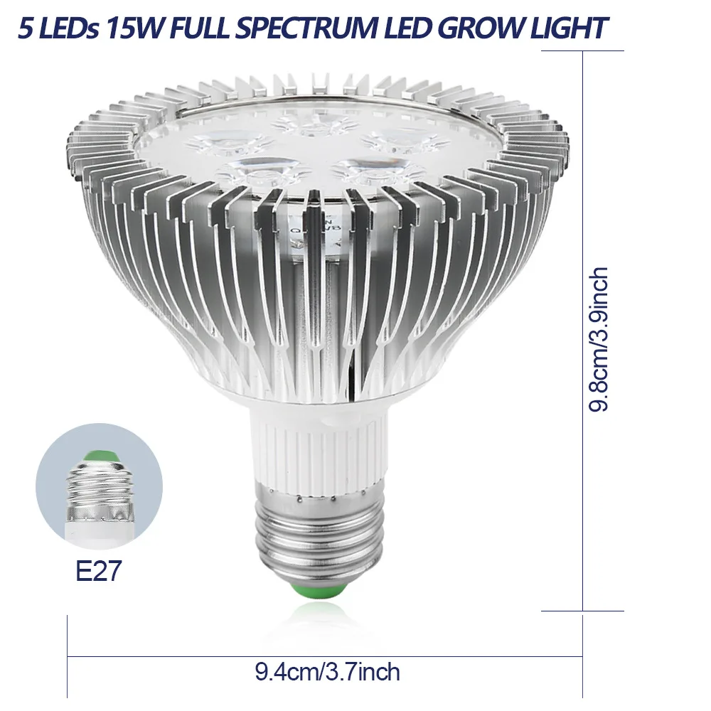E27 15 Вт Светодиодный светильник для выращивания растений, полный спектр, фитолампа красного и синего цвета, УФ ИК-гидропоника, фито-лампа для растений, цветов, рассады, для помещений