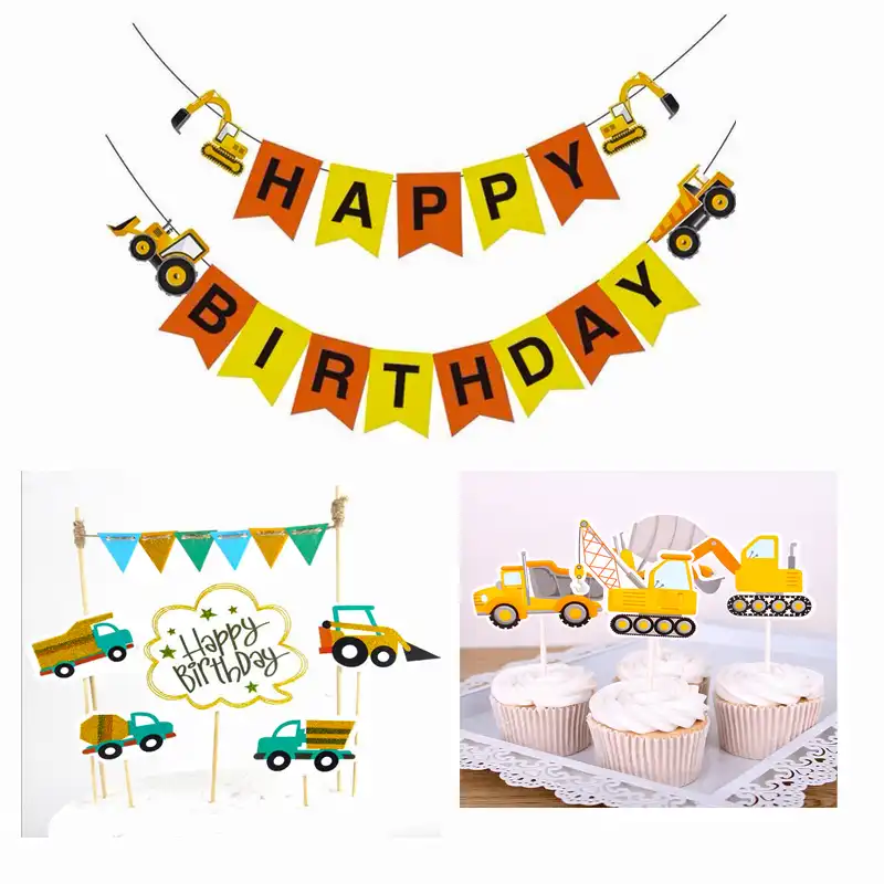 Omilut Construction Vehicle Birthday Banner Construction Party