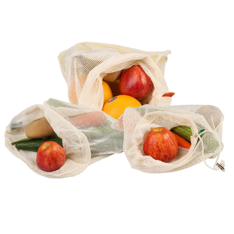 15 шт./компл. многоразовые хлопковые сетки производят сумки фрукты овощи хозяйственная сумка моющаяся прочная продуктовая переносная