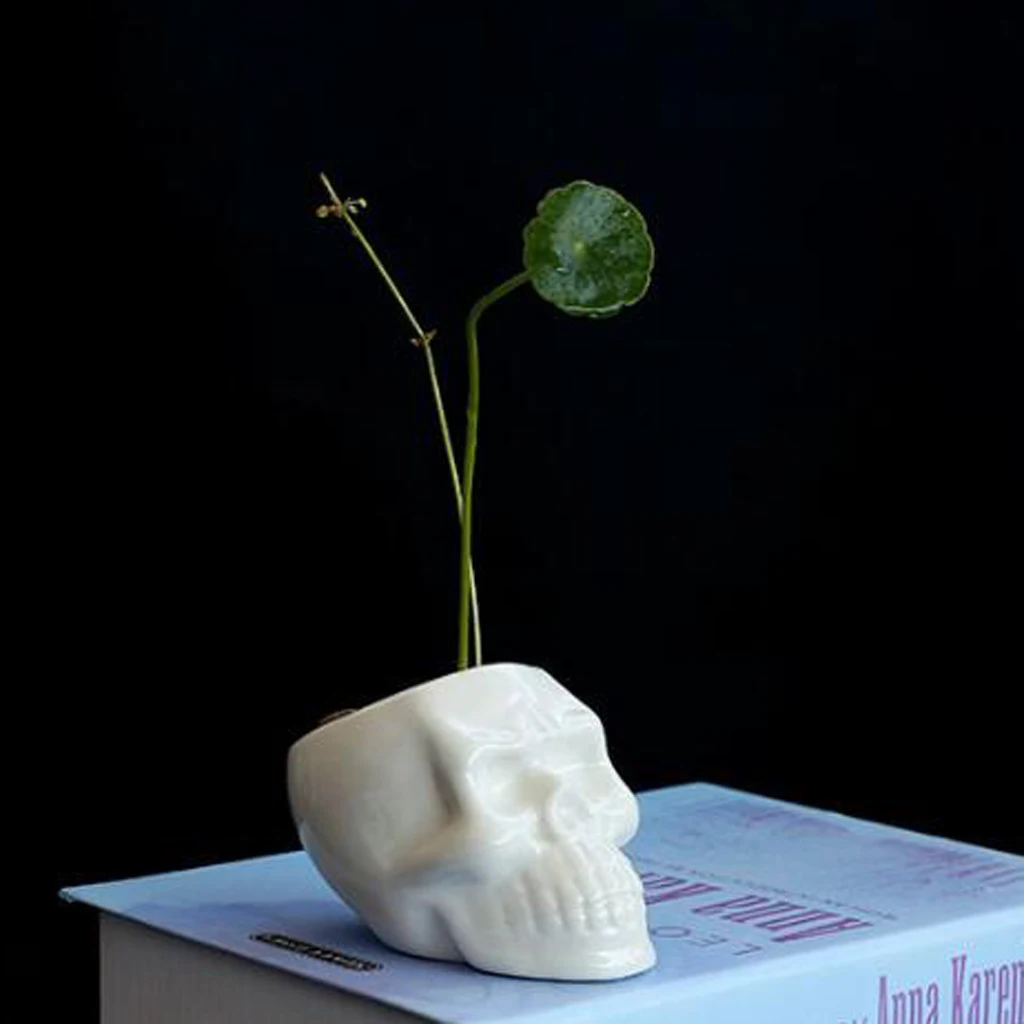 3pcs Flowerpot Skull Head Shaped Halloween Retro Homehold Horrible Decoration Home Office Flower Pot Planter