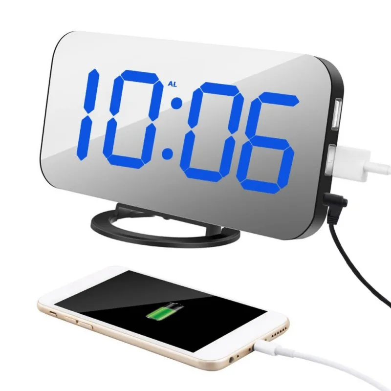 Синий Полезный Ipad телефон зарядка USB будильник цифровые часы с большим легко читаемым светодиодный дисплей режим погружения функция повтора - Цвет: Синий