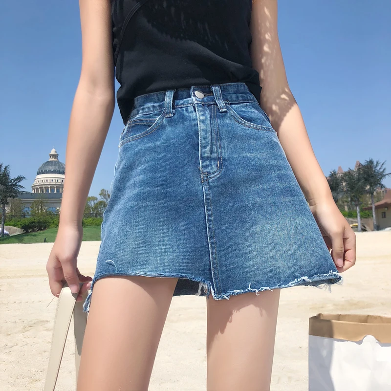 Pengpious 2018 summer female students new denim skirts dark blue women ...