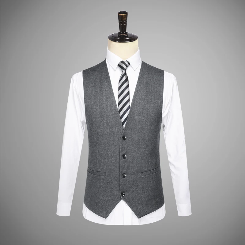Куртка+ жилет+ брюки) мужской модный тонкий однотонный серый костюм деловой повседневный костюм лучший мужской Комплект из трех предметов