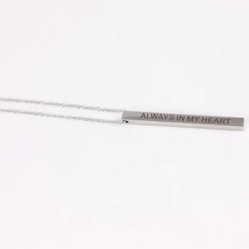 

5pcs/lot Hot Sale Letter ALWAYS IN MY HEART Pendant Necklace, Stailess Steel Bar Positive Inspirational Mantra Necklace Women
