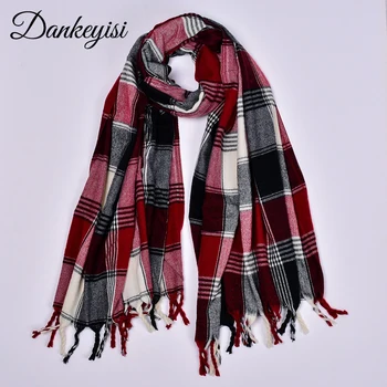 

DANKEYISI Plaid Scarf Designer Woman Scarf Winter Unisex Acrylic Warm Shawls Women's Scarf Long Tassel Oversize Blanket Bandana