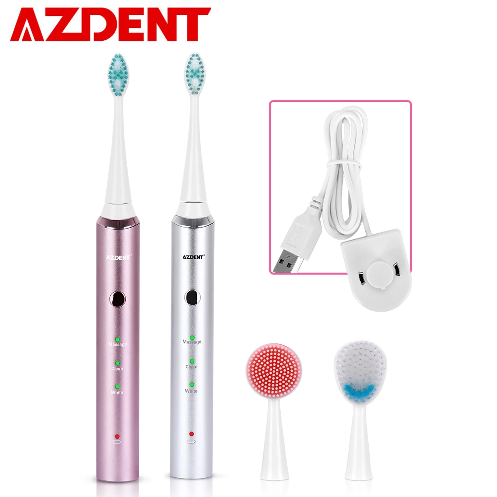 AZDENT Новая 3 режима электрическая зубная щетка USB перезаряжаемая звуковая зубная щетка для взрослых+ 3 сменные головки очиститель зубов водонепроницаемый