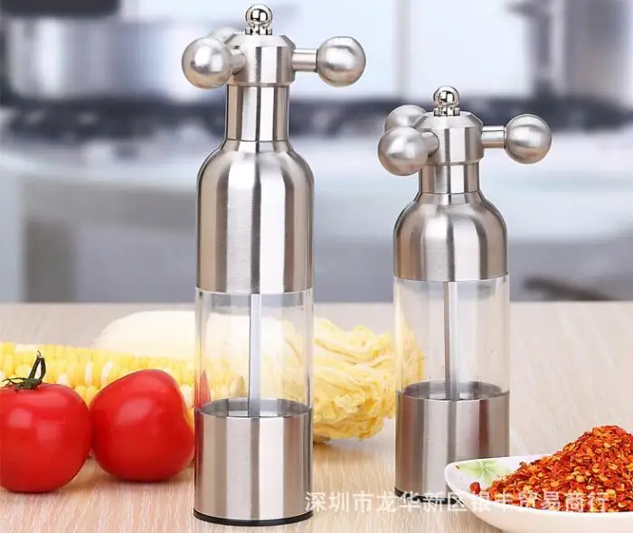 Mills Pepper Grinder Eco-friendly Black Pepper Grinder Kitchen 304 Stainless Steel Visible Mill Faucet Salt Mill Cruet