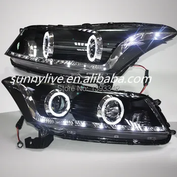 

For HONDA Accord LED Angel eyes head lamp 2008-2012 year black housing YZ