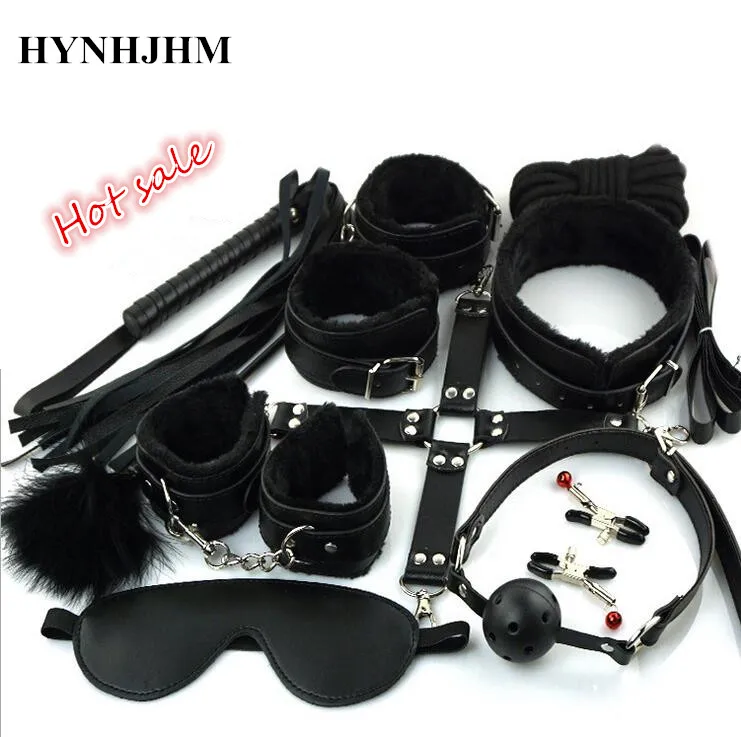 

New Sexy Lingerie Bondage Set 10 Pcs/set Sexy Product Toys Hand Cuffs Footcuff Whip Rope Blindfold Couples Erotic Lace costumes