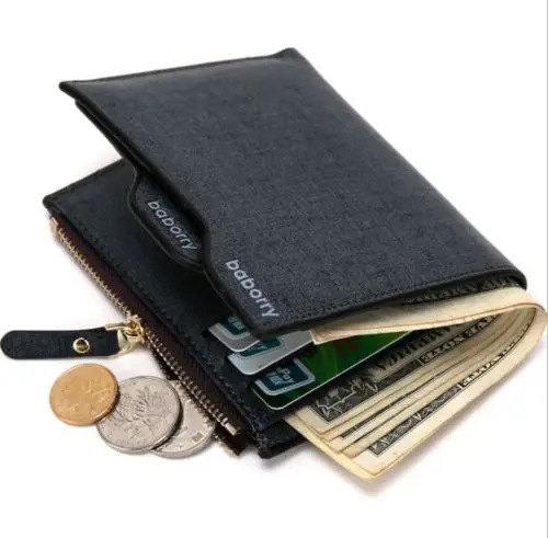 Модный однотонный мужской кожаный тонкий кошелек с зажимом для денег и передним карманом, тонкий кредитный держатель для карт - Цвет: Черный