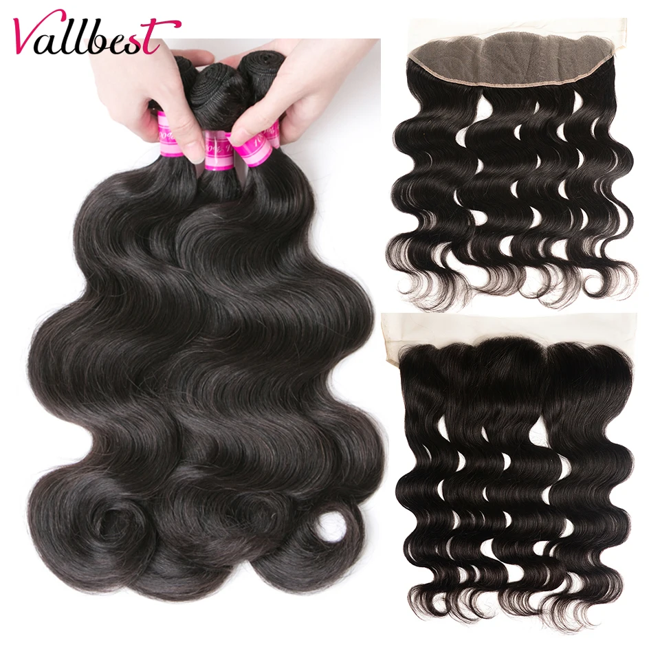 

Vallbest Brazilian Hair Body Wave Bundles With Frontal Closure Remy Human Hair Lace Frontal With Bundles 4Pcs/Lot Free Shipping