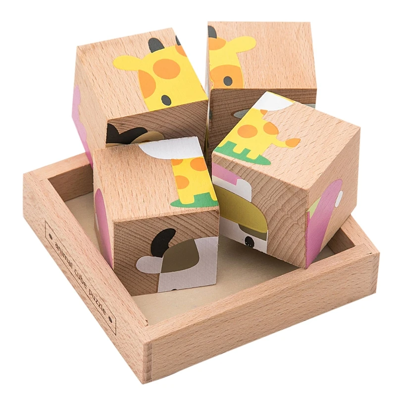 Деревянная детская игрушка Пазлы для малышей животные 6 лицо Обучающие игрушки-пазлы для детей мальчики девочки