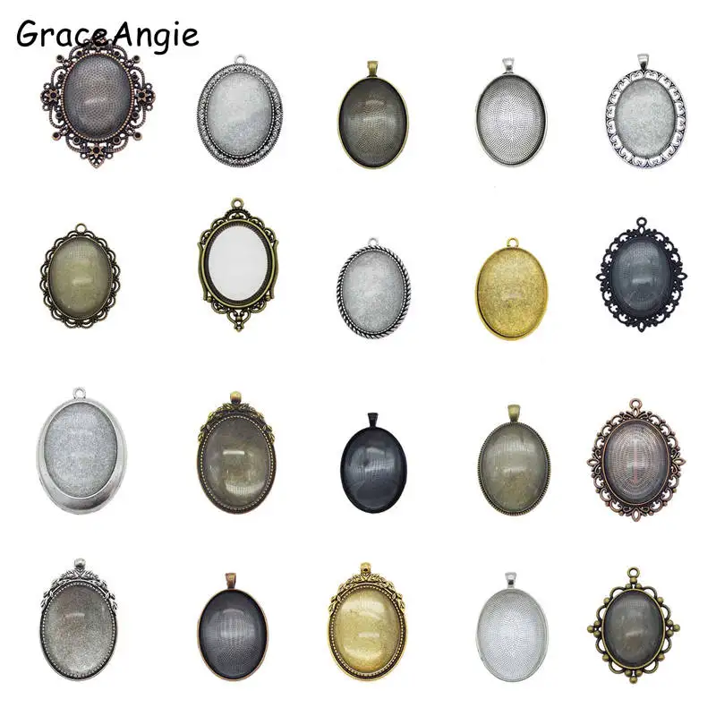 10 x oval pendant trays bezels antique vintage style bronze blank