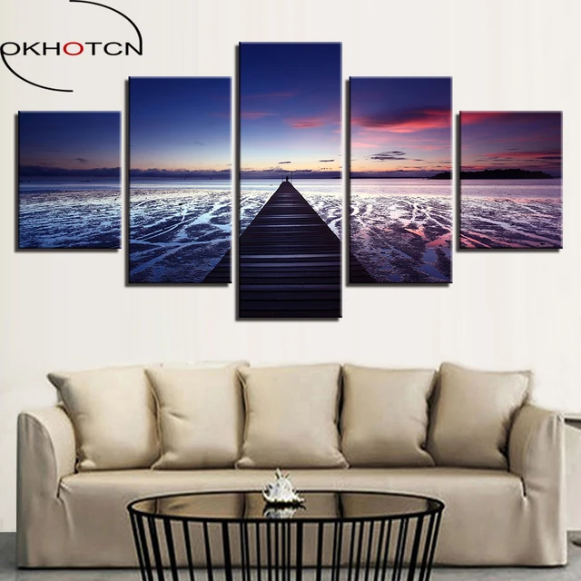 Okhotcn frame canvas paintings wall art prints 5 pieces endless bridge road poster sunset beach seascape Okhotcn frame canvas paintings wall art prints 5 pieces endless bridge road poster sunset beach seascape