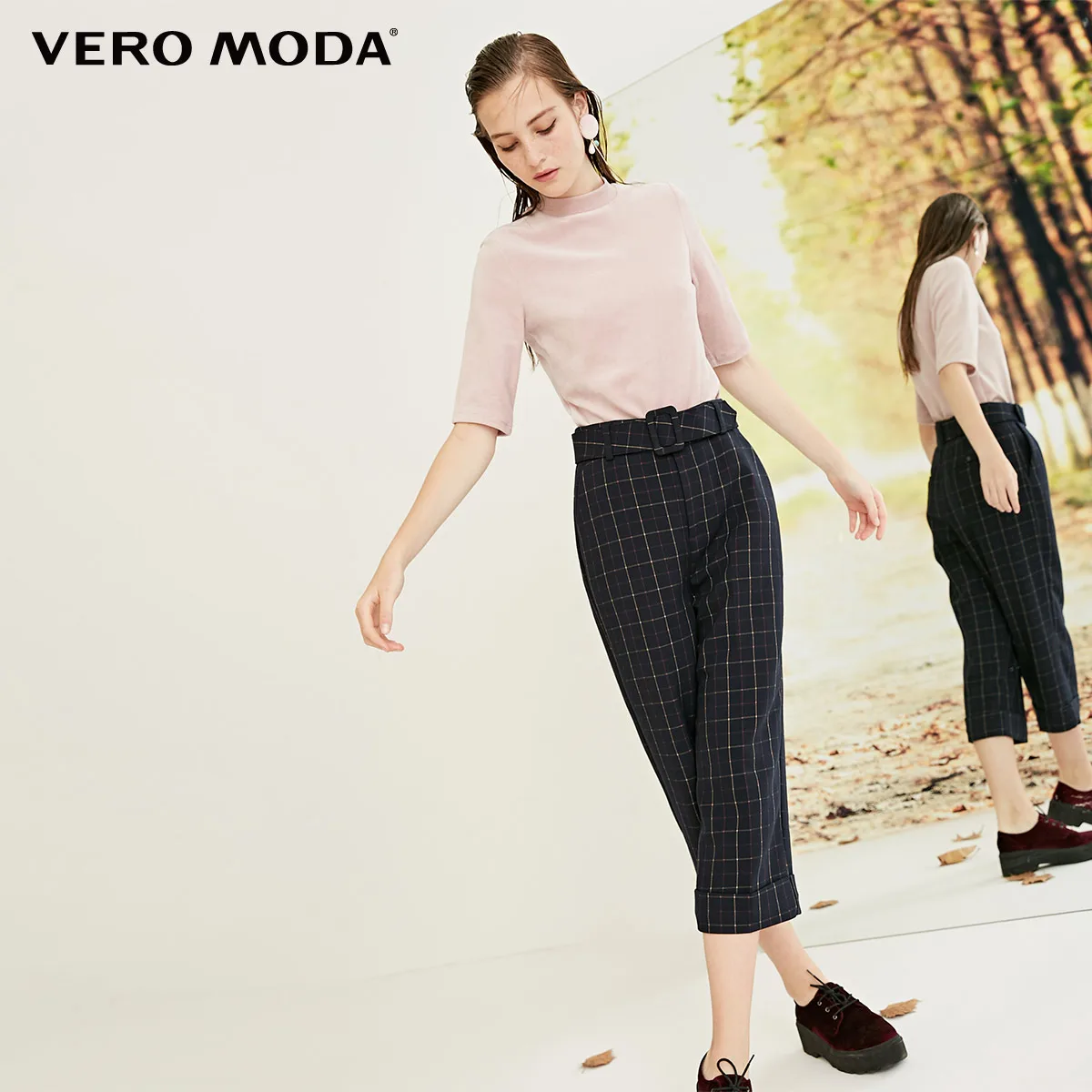 Vero Moda женские свободные винтажные клетчатые 3D пошив широкие брюки | 318319501