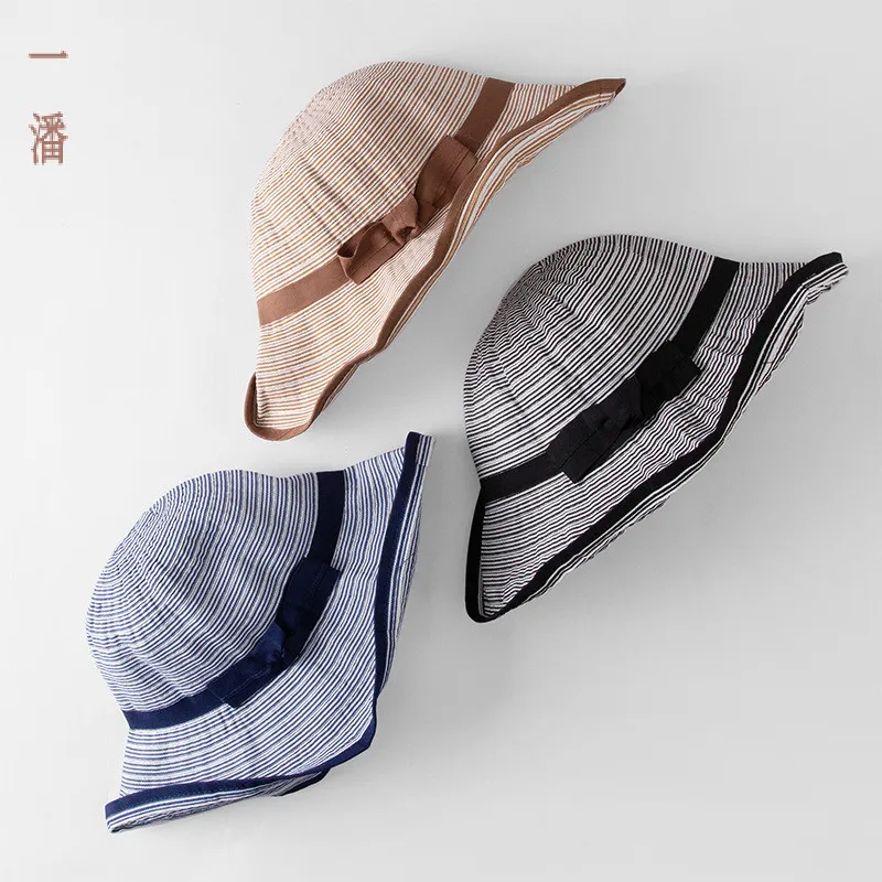 

Spring and Summer Sunscreen Sunshade Cap Korean Foldable Stripe Fisherman's Cap Sunhat Tide on Outbound Beach