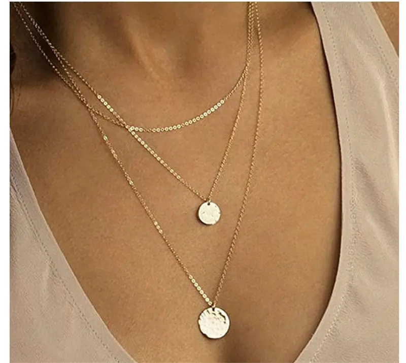 DIY women's alloy big necklace double round pendant fashion new items
