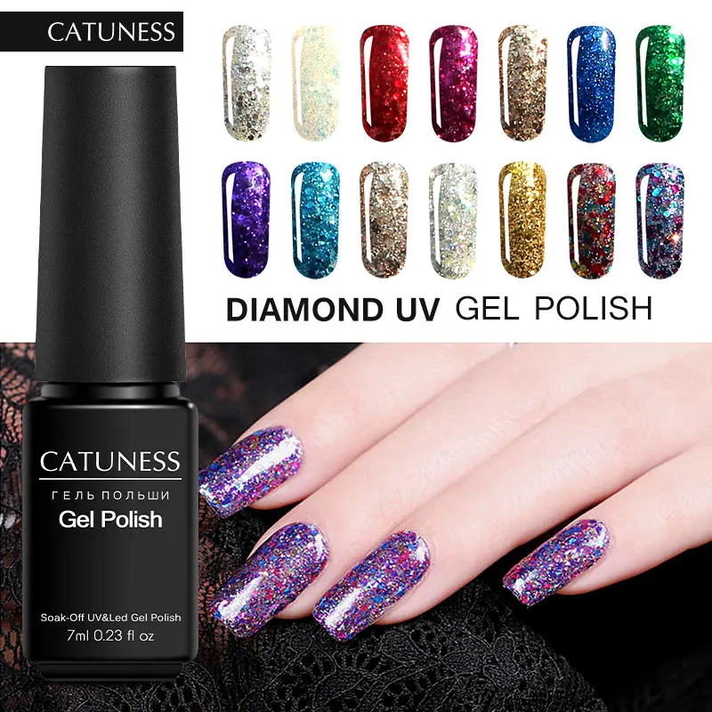 

CATUNESS Professional Diamond UV Gel Varnish Soak Off Nail Art Permanent Glitter Gel Nail Polish Shining Enamel Kit Gel Lacquer