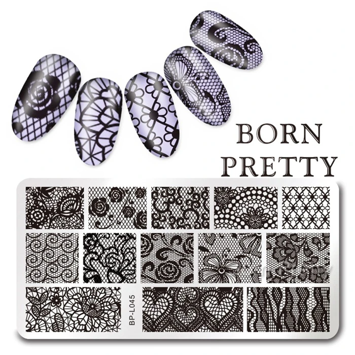 BORN PRETTY Lace серия ногтей штамповка пластины цветок элегантный круглый прямоугольник маникюрная пластина с изображениями для нейл-арта